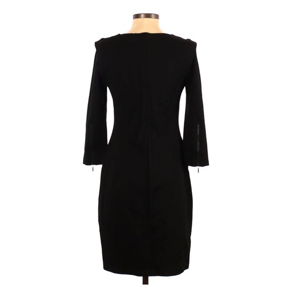 Kenar Black V-Neck Sheath Dress Zip Details 3/4 Sleeve size 4 Stretch Date Night - Picture 9 of 9